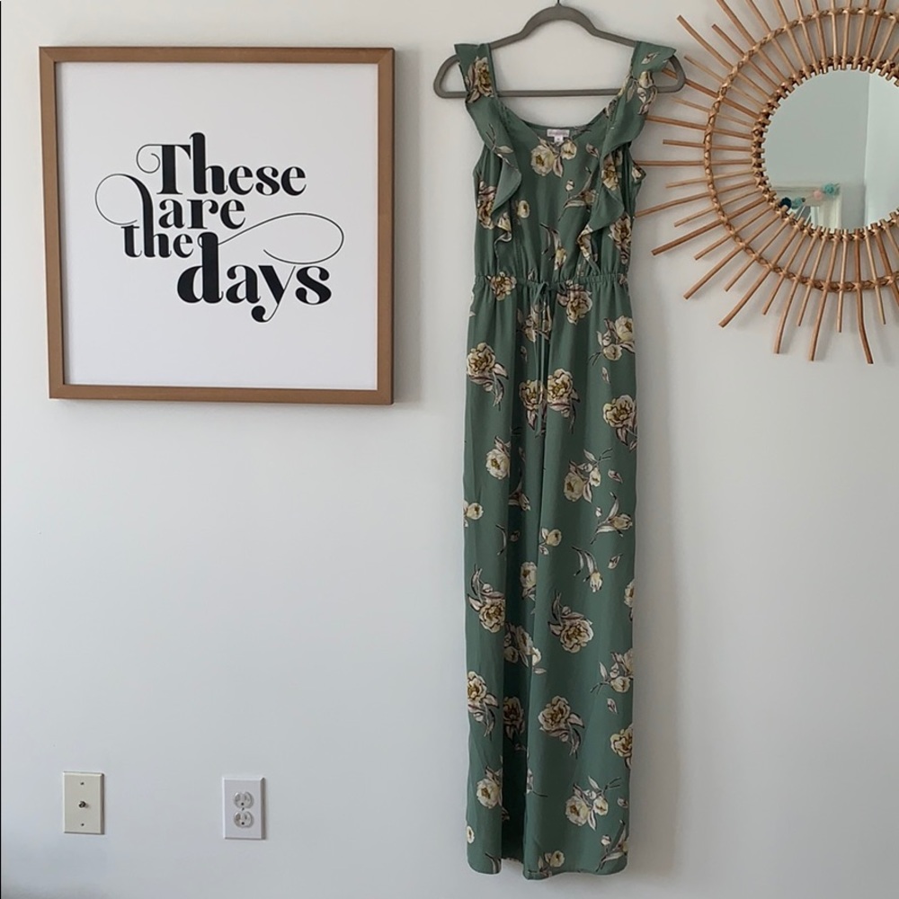Xhilaration green floral jumpsuit